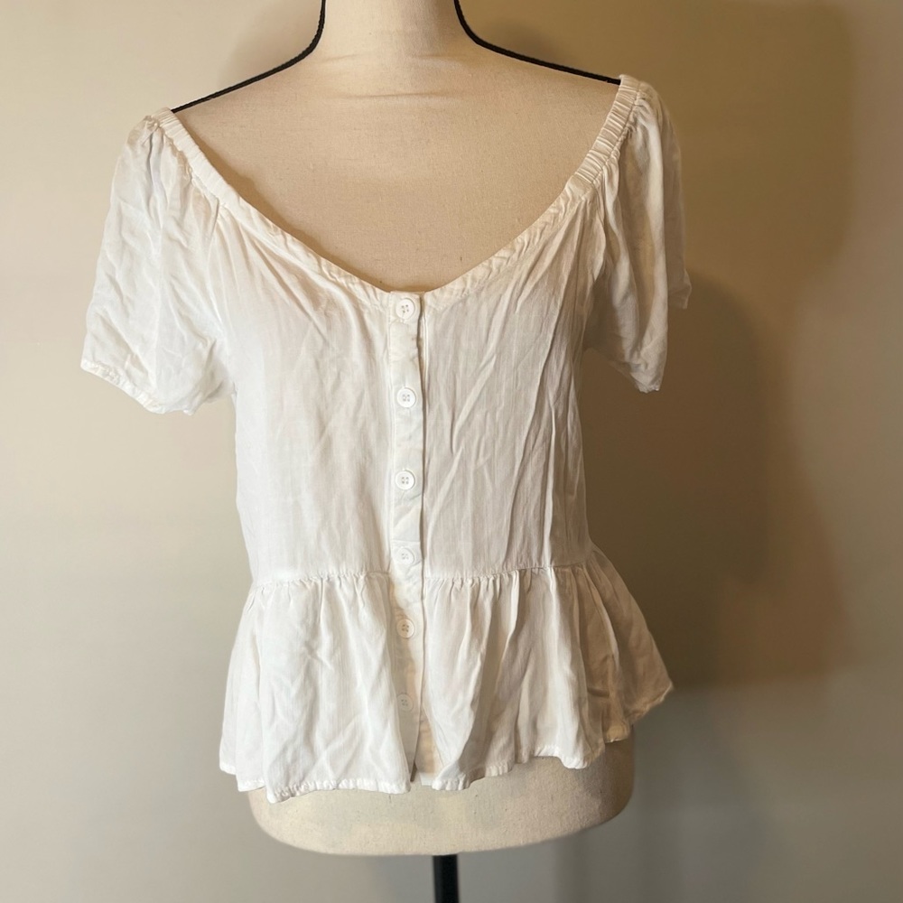 Mixed threads off the shoulder top